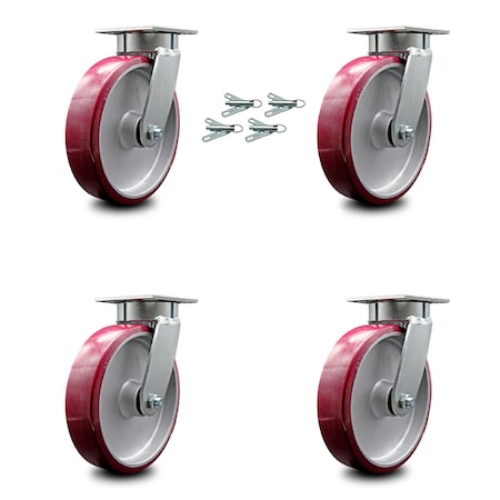 Service Caster 8 Inch Kingpinless Poly on Aluminum Wheel Swivel Caster Set with Swivel Locks SCC-KP30S820-PAR-BSL-4